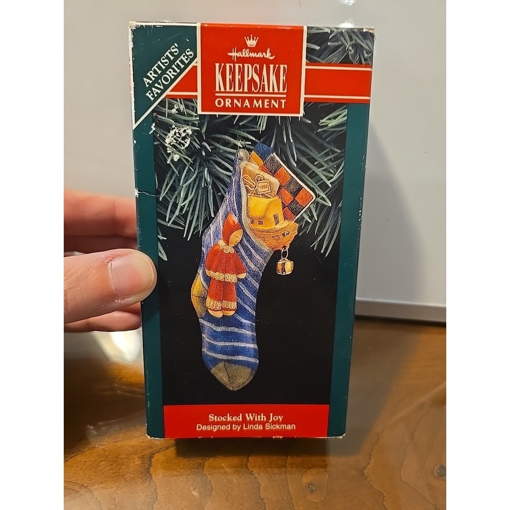 1992 Hallmark Stocked With Joy Ornament QX593-4 Artists' Favorites w/ Box